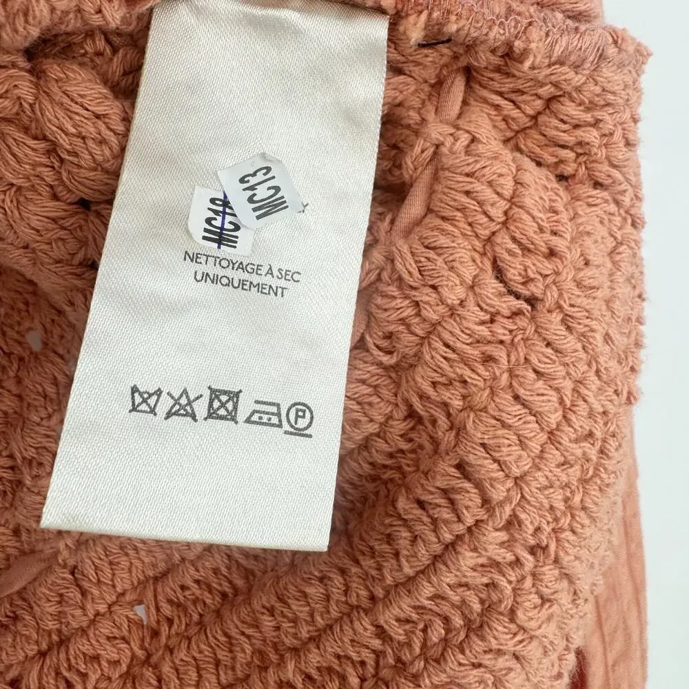 Free People Megan Crochet Knit Peplum Puff Sleeve Top Coral Sand Size Small NWOT